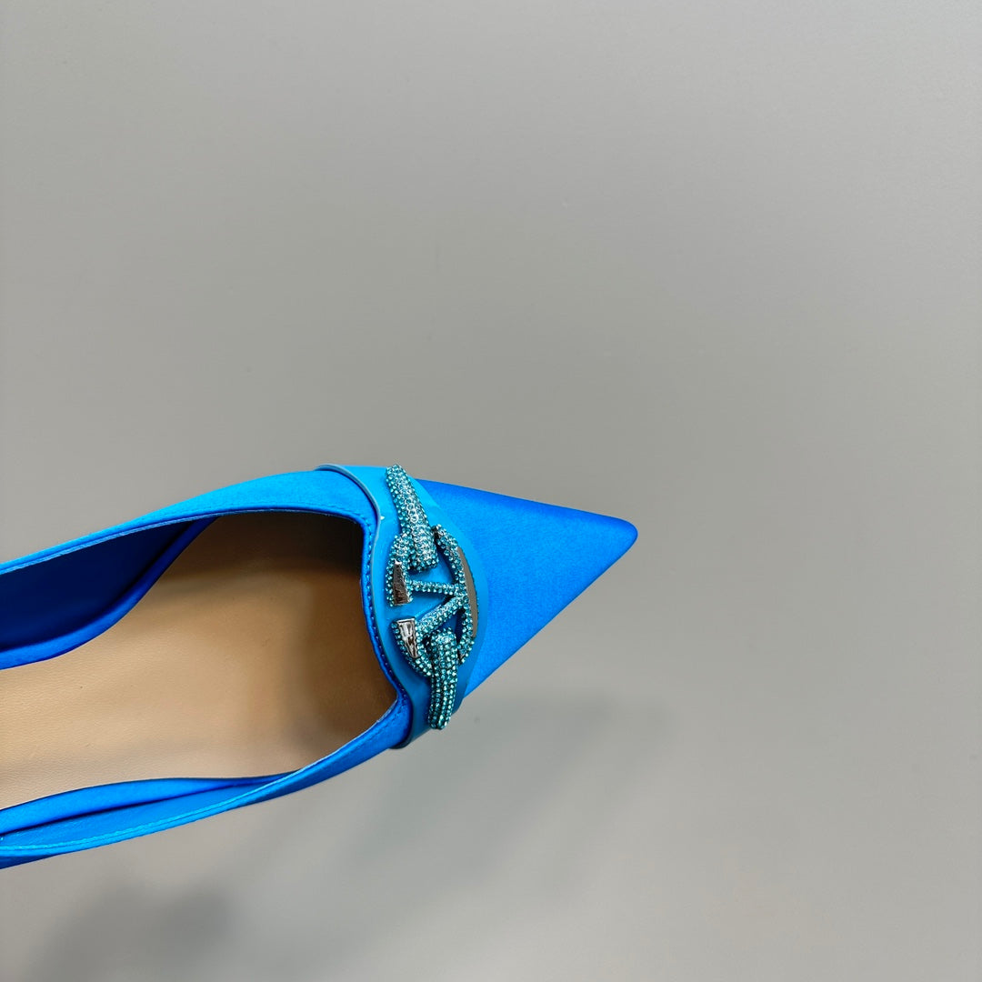 Valentino Slingback Pump 40mm In Blue Mix Beige Lambskin 999009