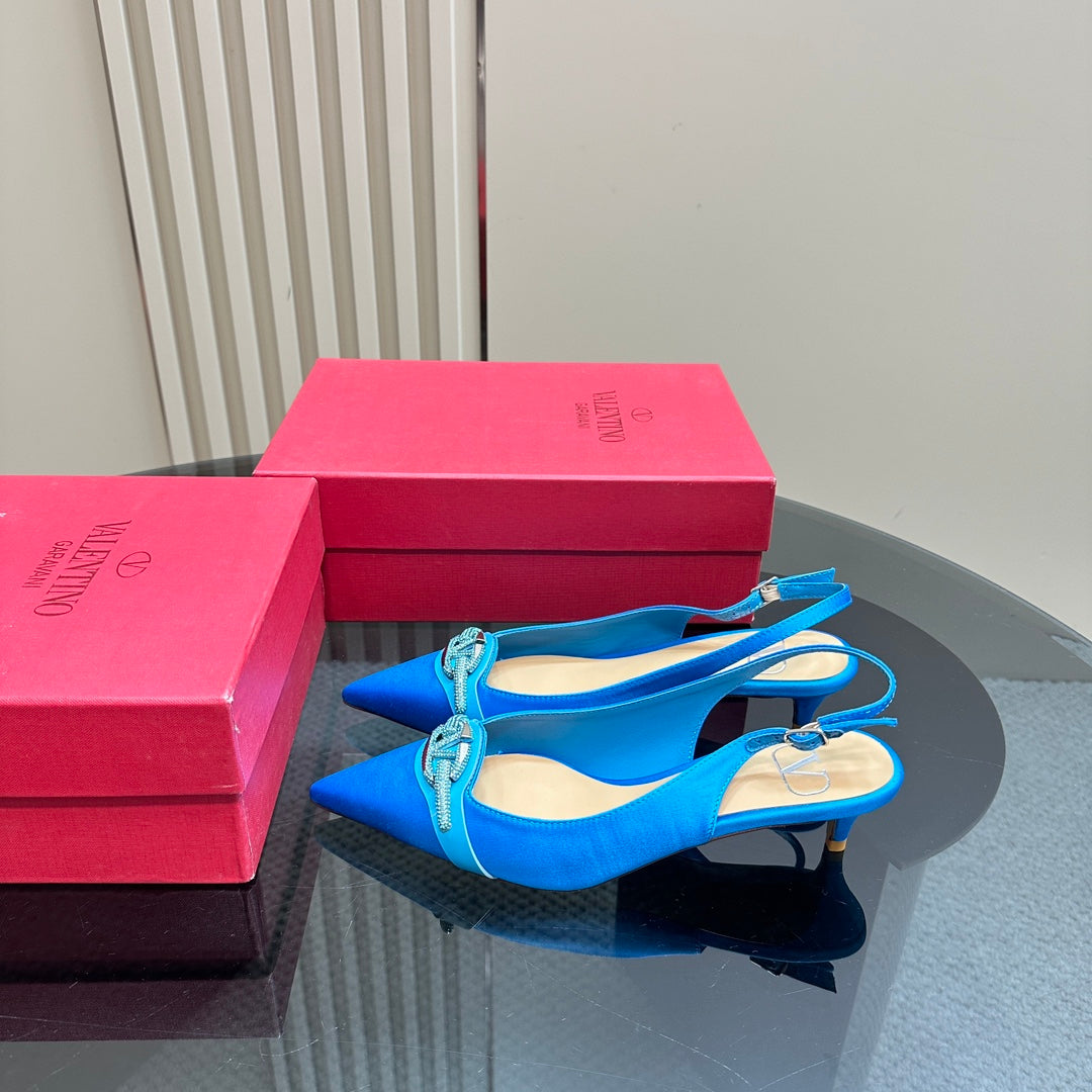 Valentino Slingback Pump 40mm In Blue Mix Beige Lambskin 999009