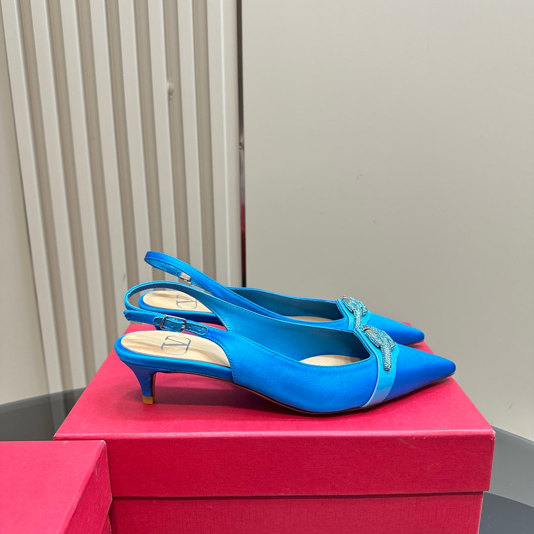 Valentino Slingback Pump 40mm In Blue Mix Beige Lambskin 999009