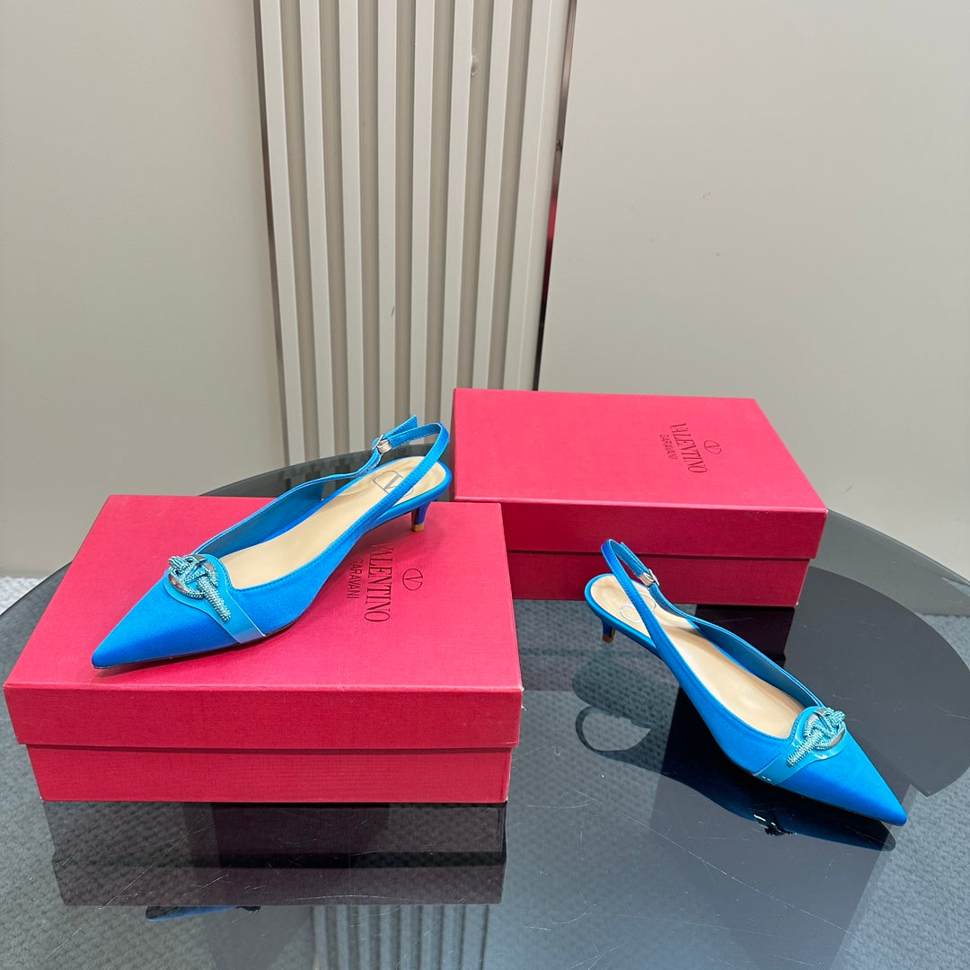 Valentino Slingback Pump 40mm In Blue Mix Beige Lambskin 999009