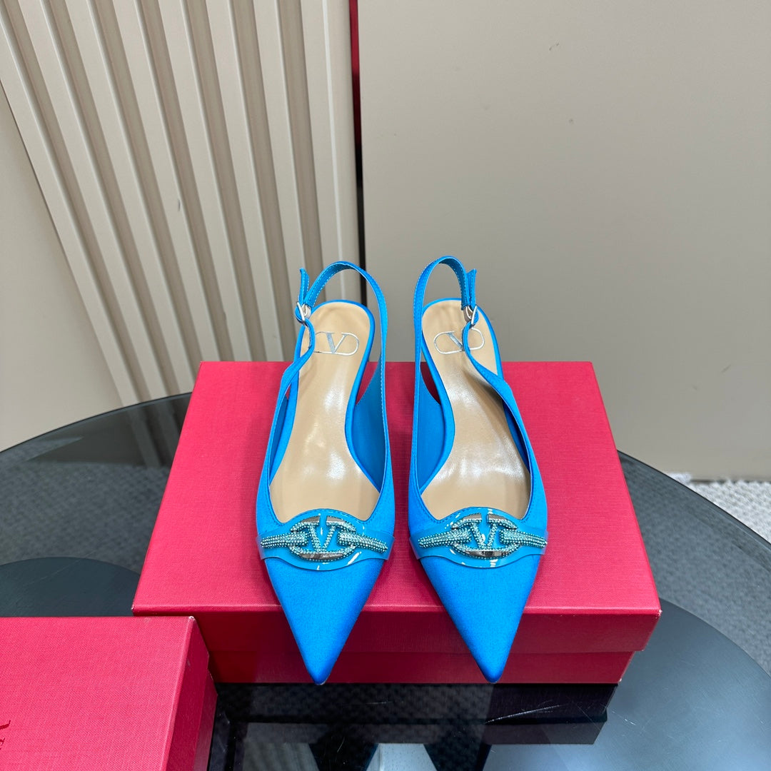 Valentino Slingback Pump 40mm In Blue Mix Beige Lambskin 999009