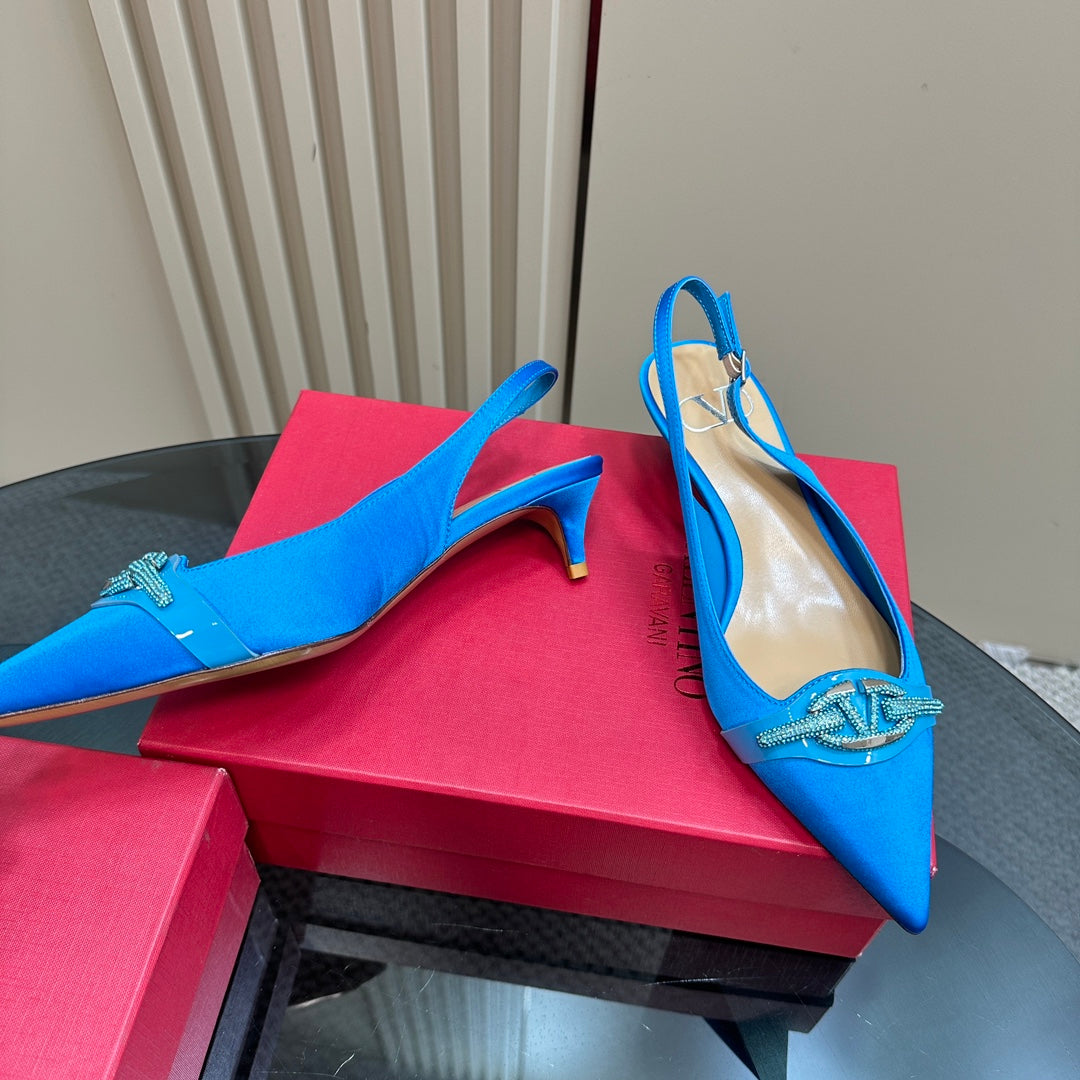 Valentino Slingback Pump 40mm In Blue Mix Beige Lambskin 999009