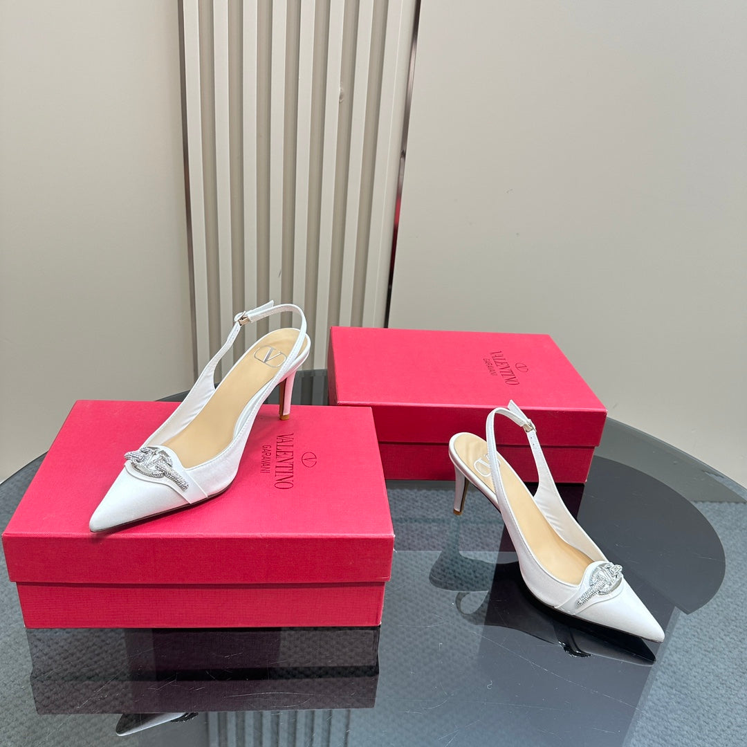 Valentino Slingback Pump 80mm In White Mix Dark Beige Lambskin 999020