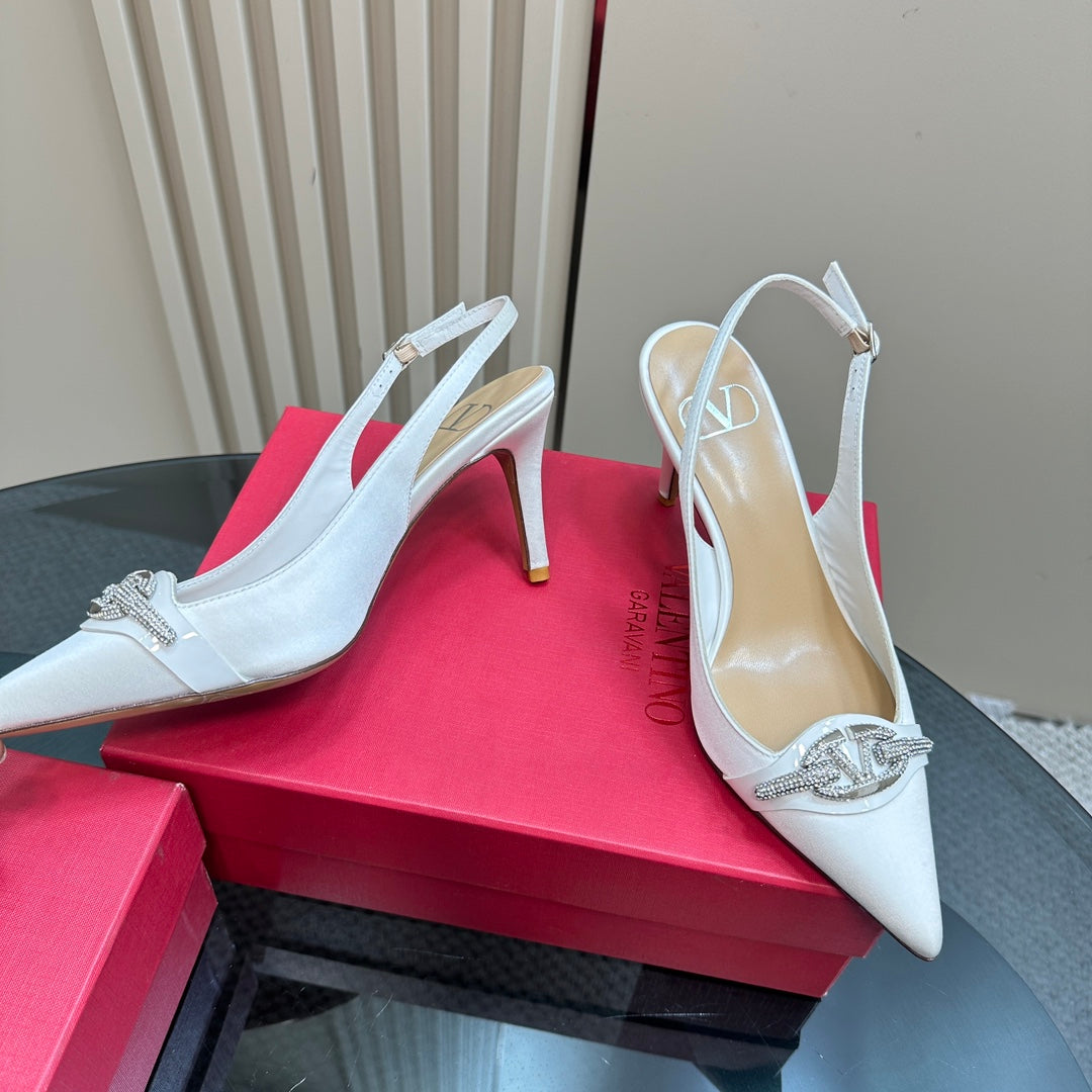 Valentino Slingback Pump 80mm In White Mix Dark Beige Lambskin 999020