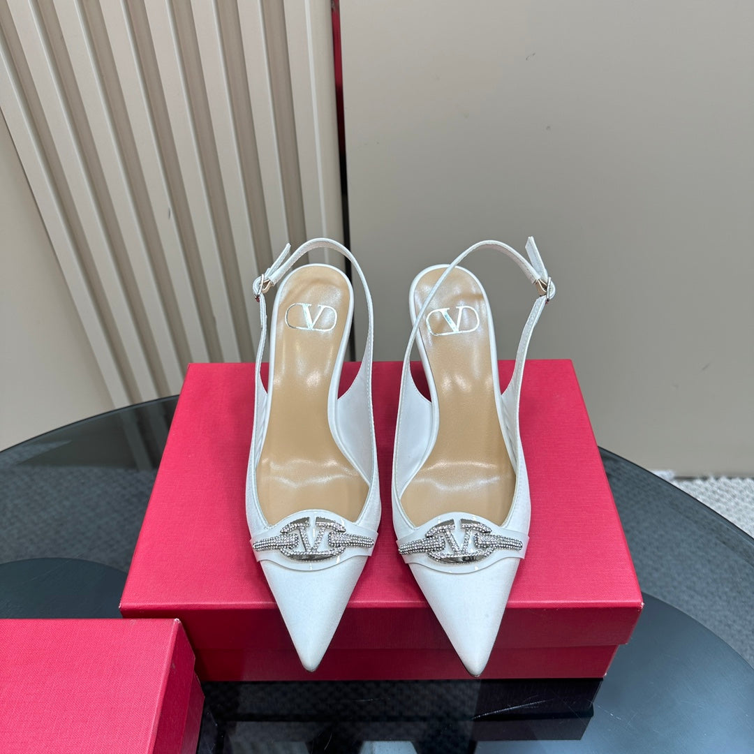 Valentino Slingback Pump 80mm In White Mix Dark Beige Lambskin 999020