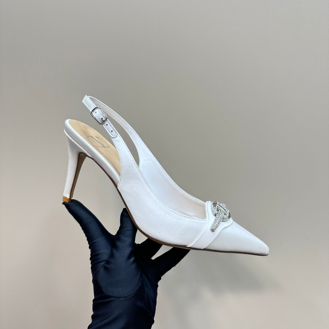 Valentino Slingback Pump 80mm In White Mix Dark Beige Lambskin 999020