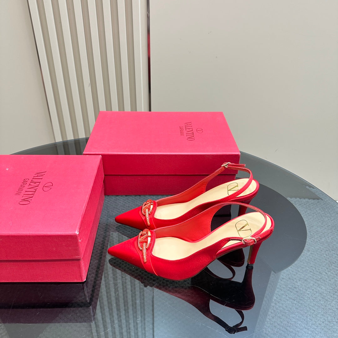 Valentino Slingback Pump 80mm In Red Mix Beige Lambskin 999021