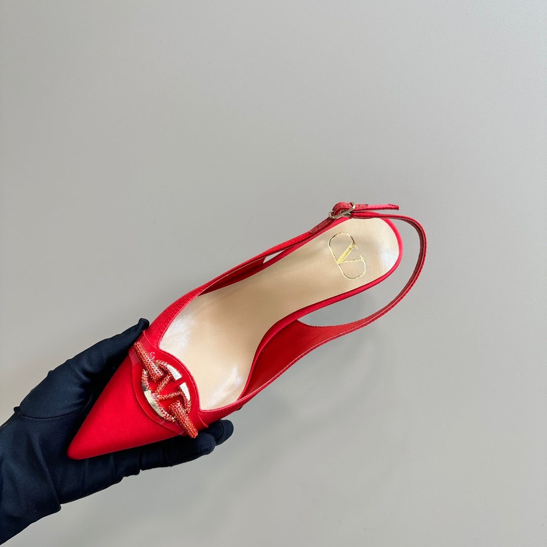 Valentino Slingback Pump 80mm In Red Mix Beige Lambskin 999021