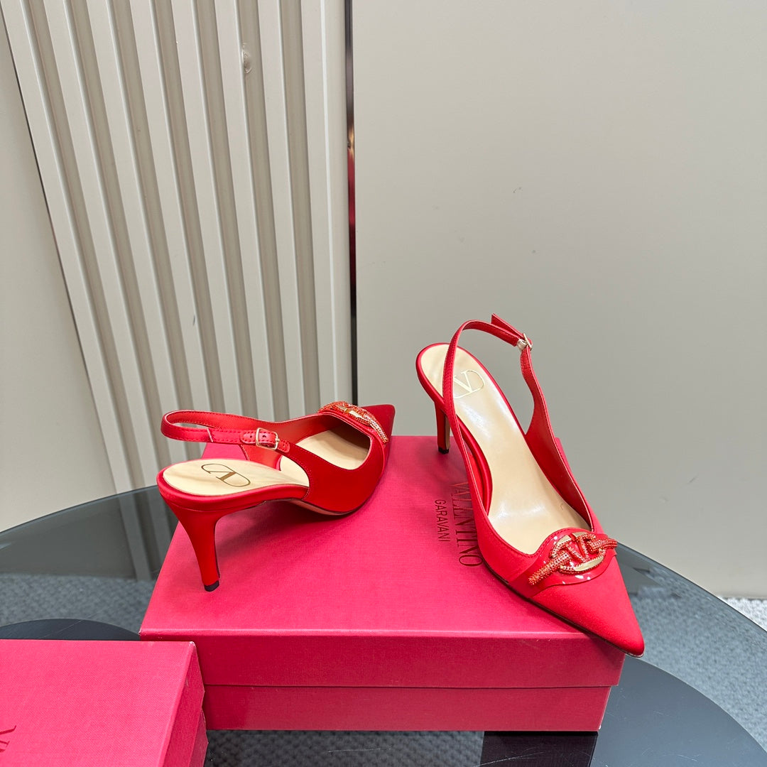 Valentino Slingback Pump 80mm In Red Mix Beige Lambskin 999021