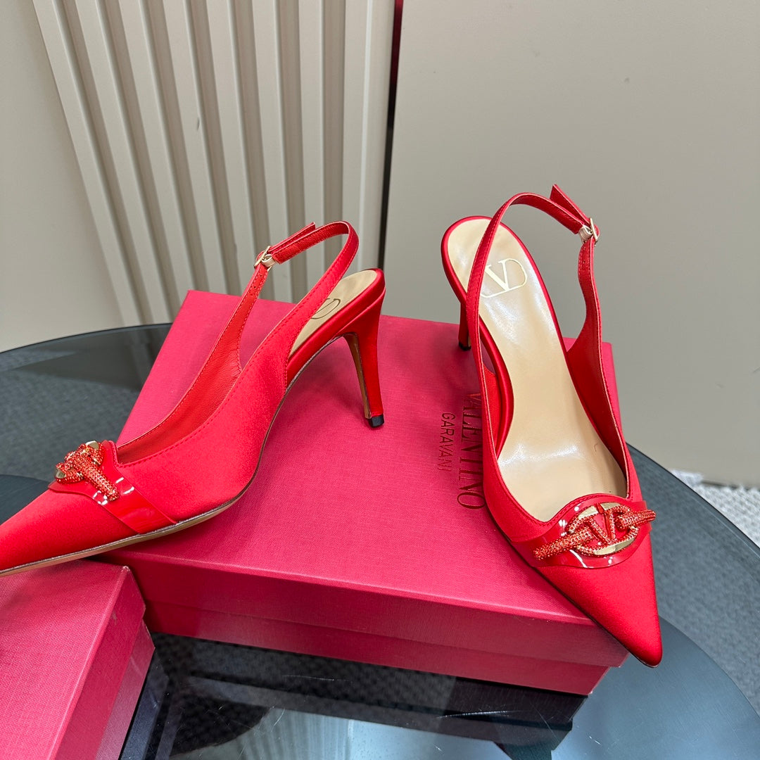 Valentino Slingback Pump 80mm In Red Mix Beige Lambskin 999021