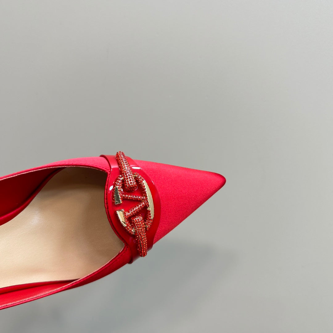 Valentino Slingback Pump 80mm In Red Mix Beige Lambskin 999021