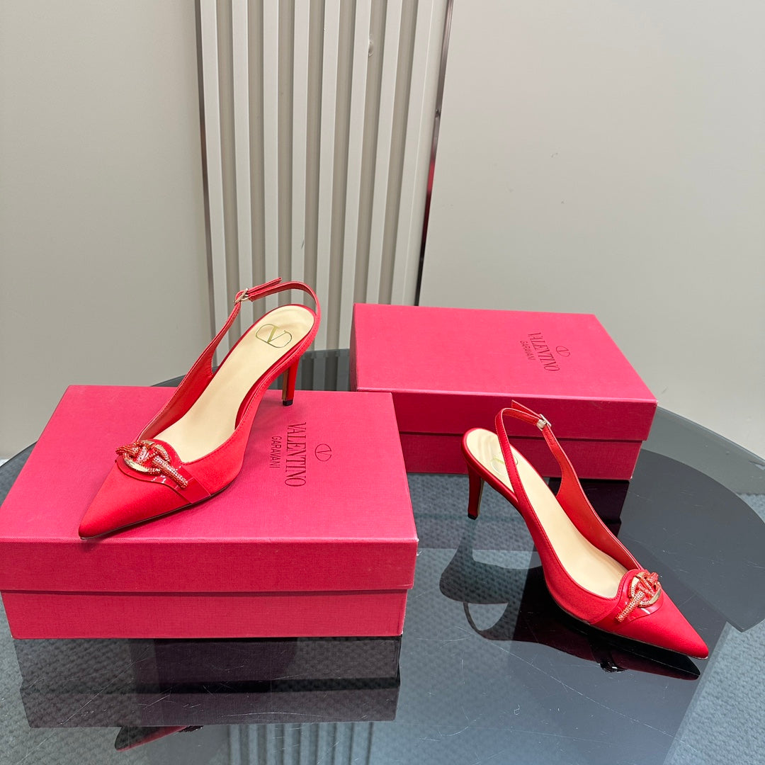 Valentino Slingback Pump 80mm In Red Mix Beige Lambskin 999021