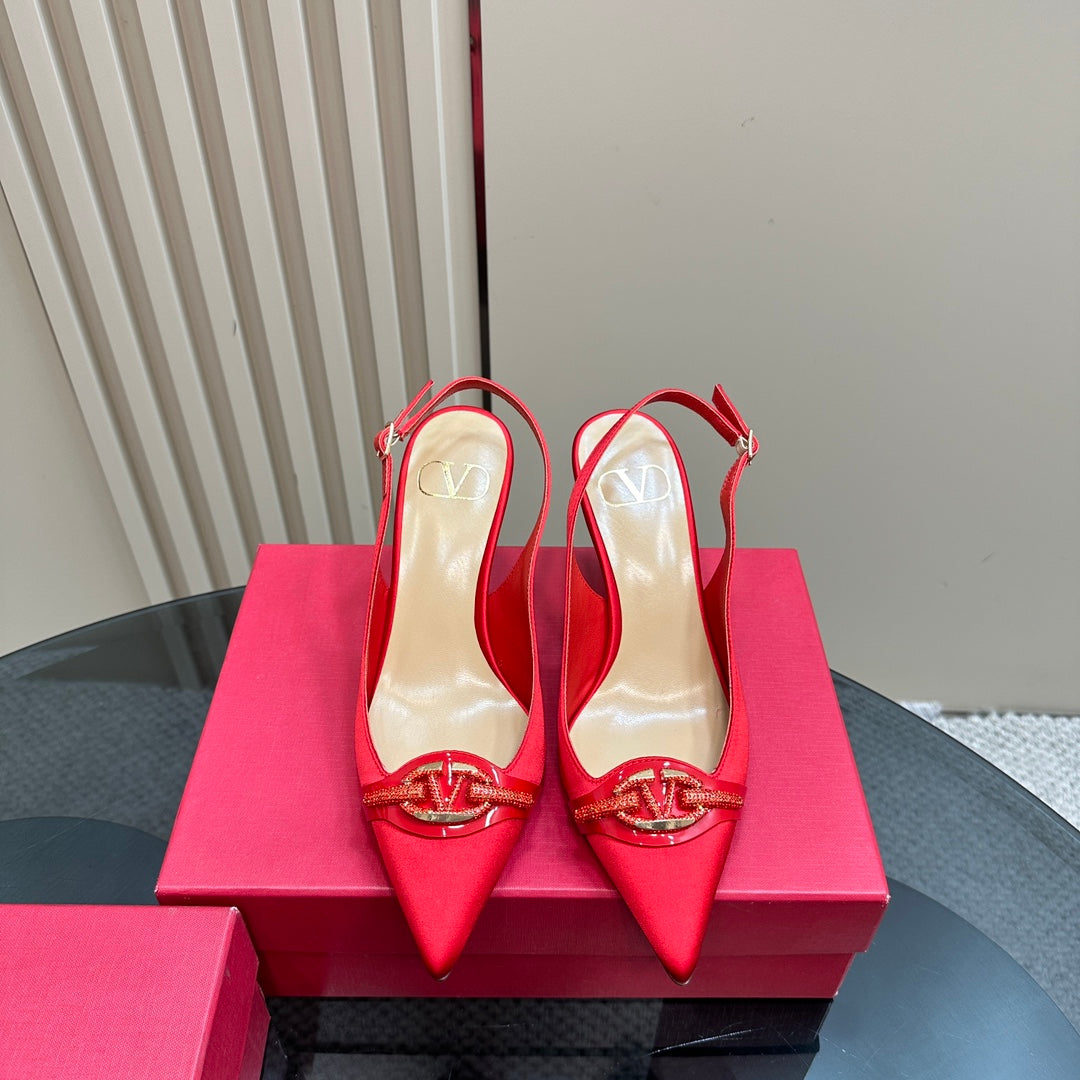 Valentino Slingback Pump 80mm In Red Mix Beige Lambskin 999021