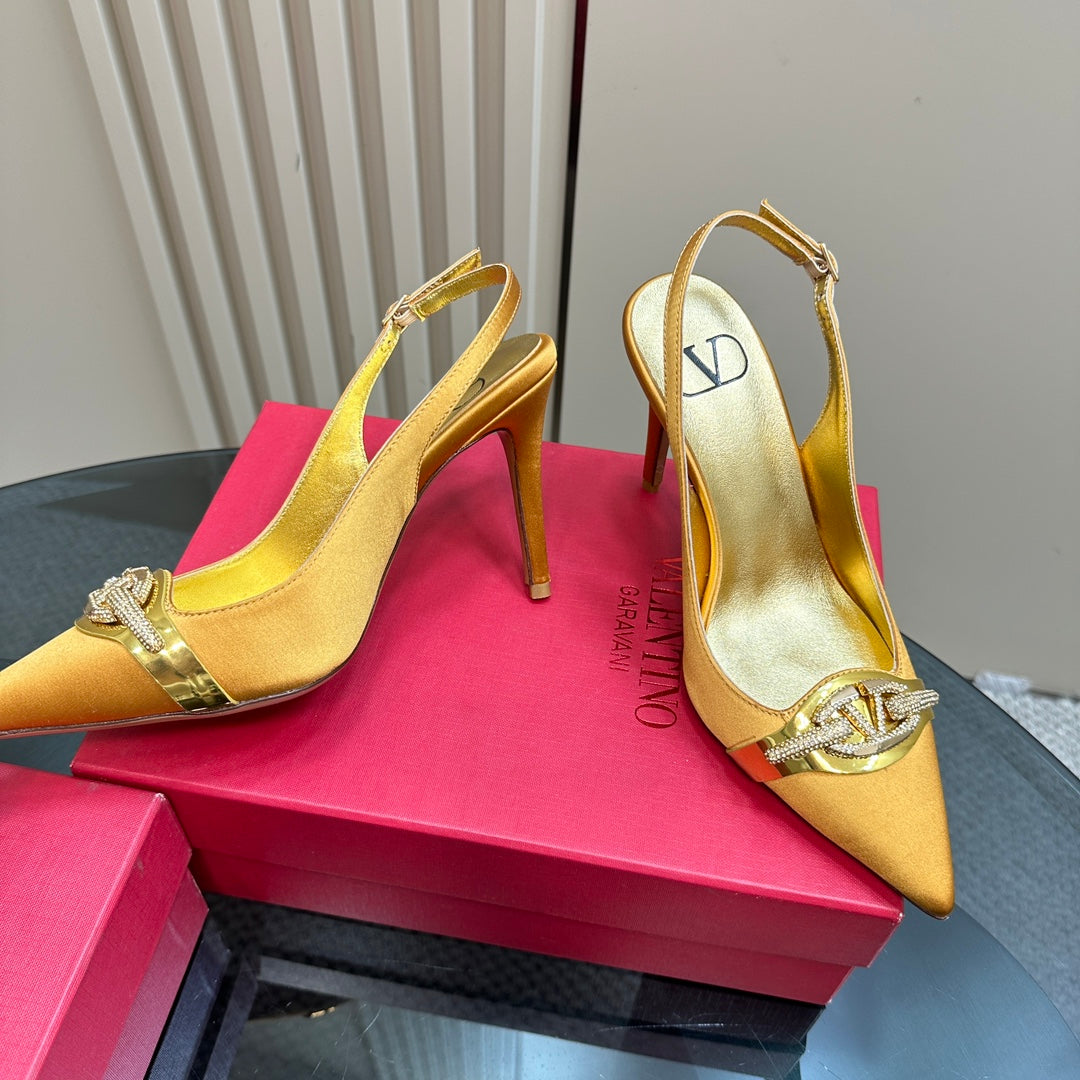 Valentino Slingback Pump 100mm In Dark Yellow Mix Gold Lambskin 999025