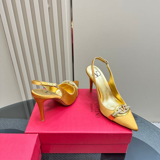 Valentino Slingback Pump 100mm In Dark Yellow Mix Gold Lambskin 999025