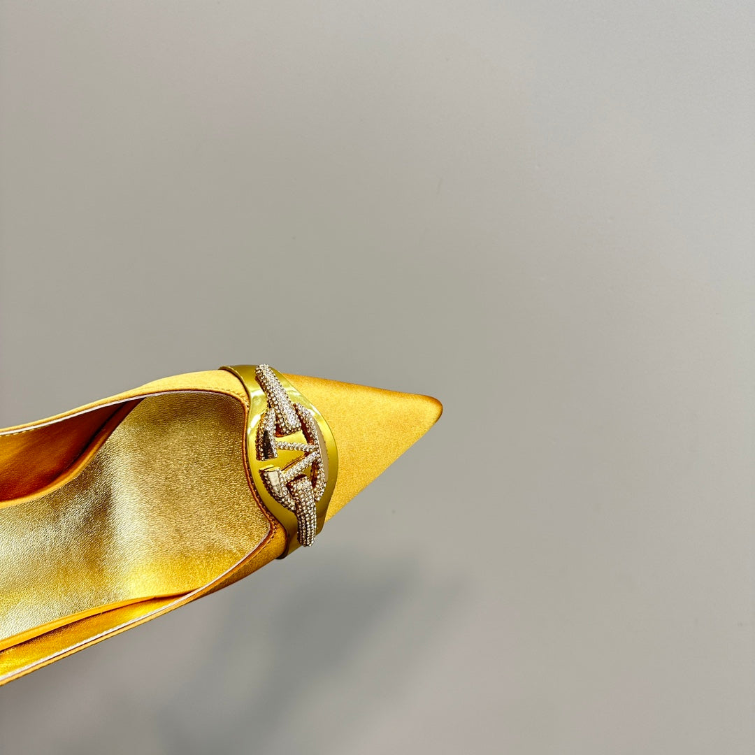 Valentino Slingback Pump 100mm In Dark Yellow Mix Gold Lambskin 999025