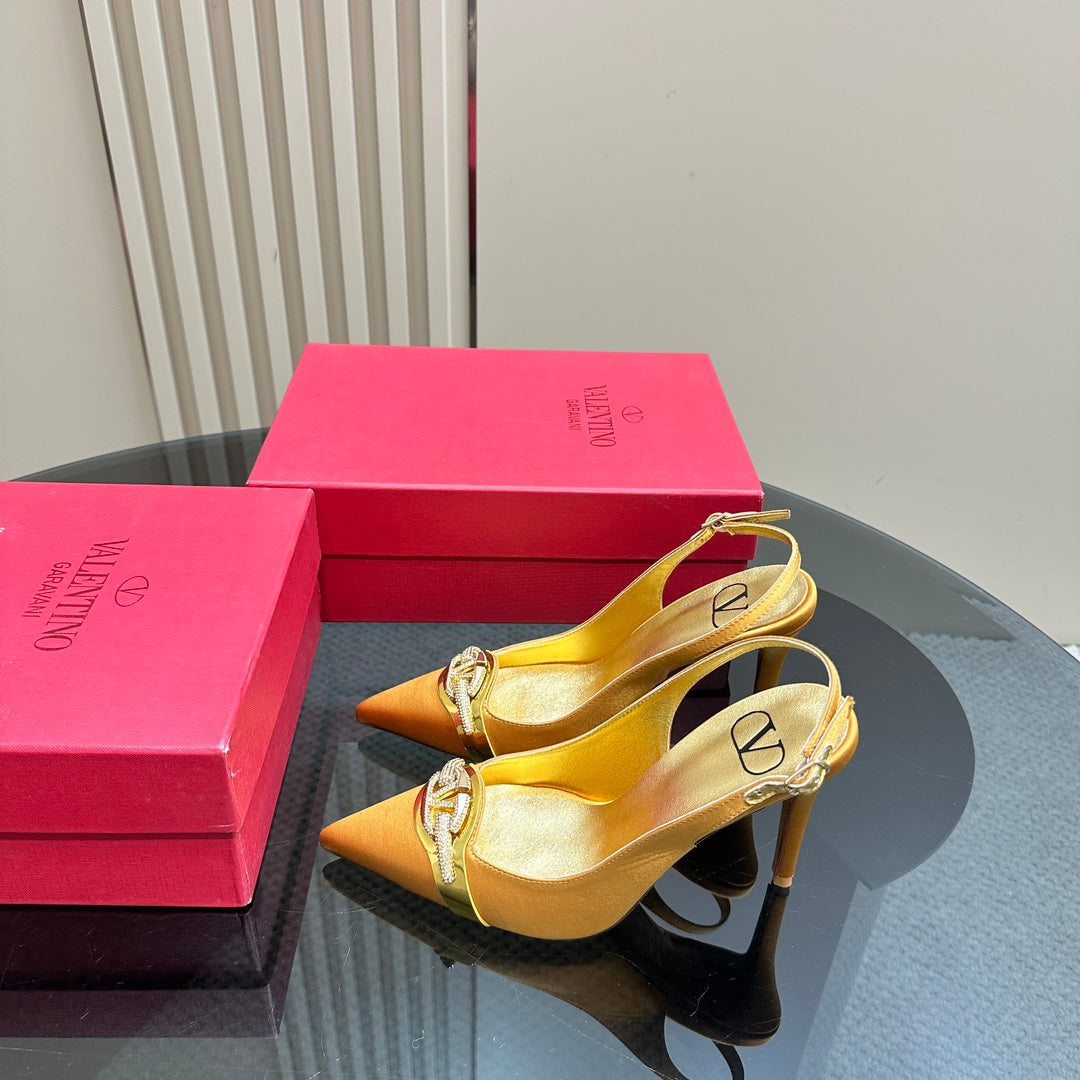 Valentino Slingback Pump 100mm In Dark Yellow Mix Gold Lambskin 999025