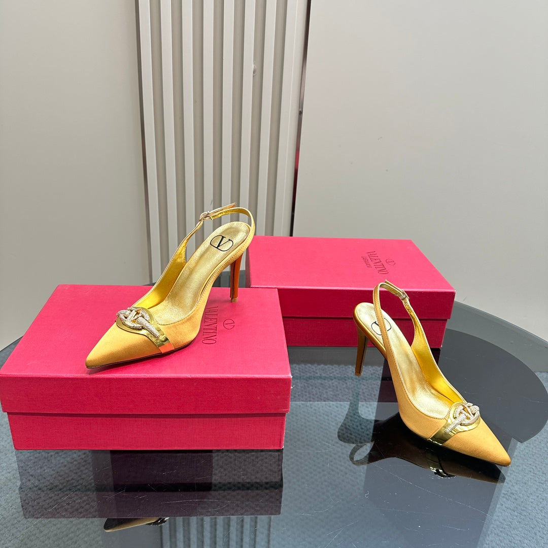 Valentino Slingback Pump 100mm In Dark Yellow Mix Gold Lambskin 999025