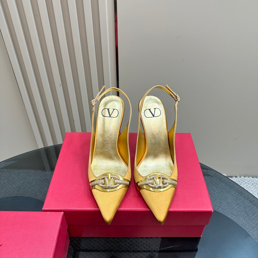 Valentino Slingback Pump 100mm In Dark Yellow Mix Gold Lambskin 999025