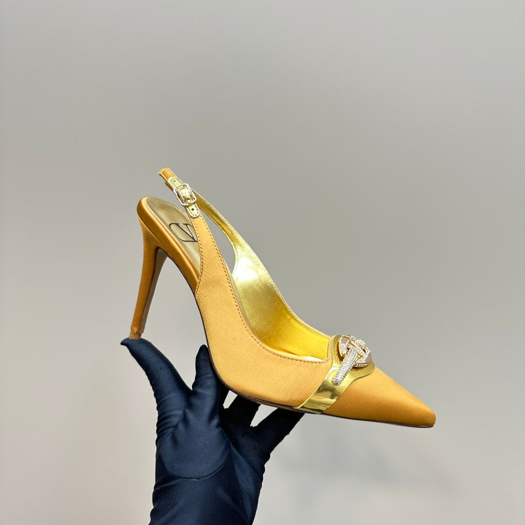 Valentino Slingback Pump 100mm In Dark Yellow Mix Gold Lambskin 999025