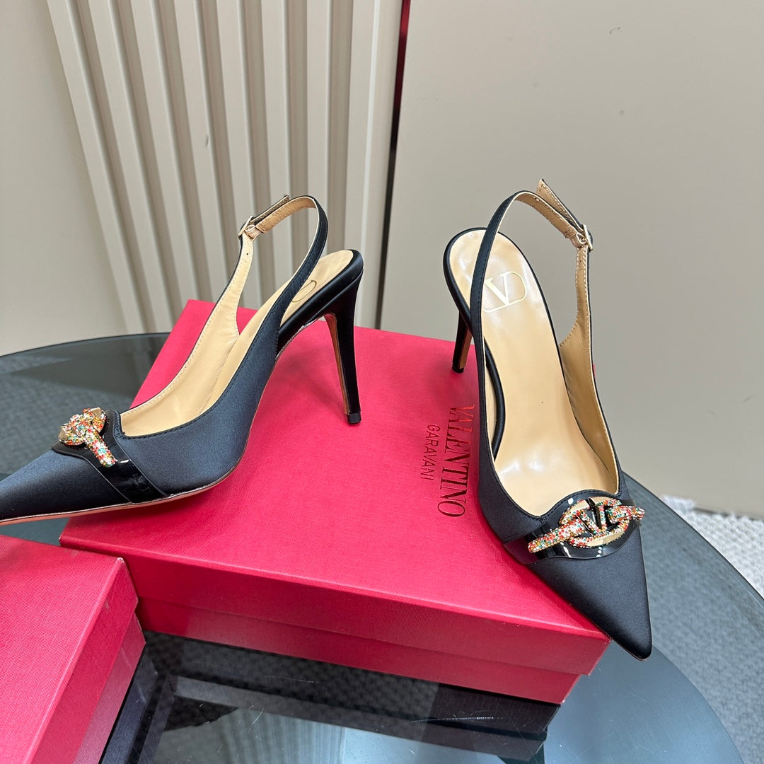 Valentino Slingback Pump 100mm In Black Mix Dark Beige Lambskin 999026