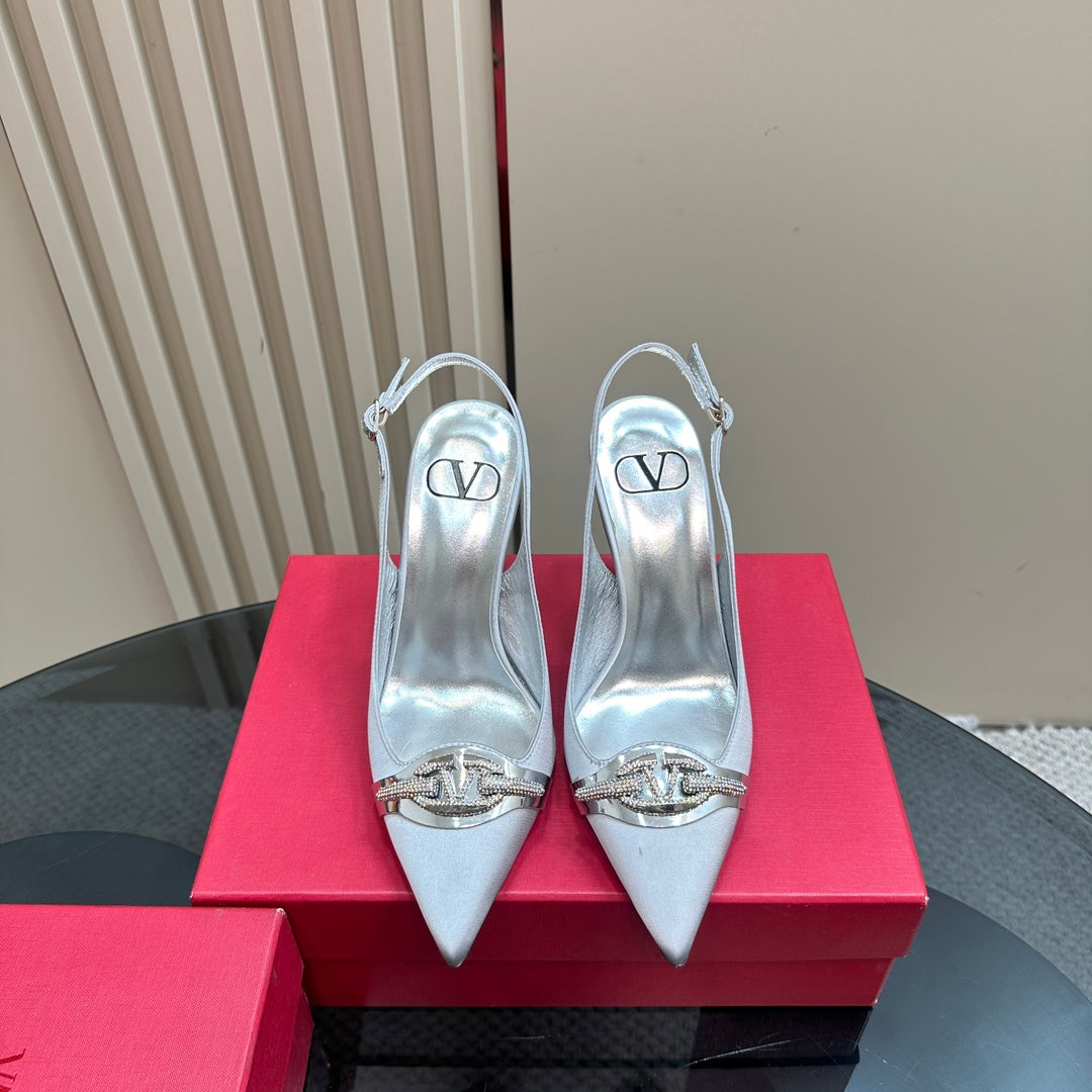 Valentino Slingback Pump 100mm In White Mix Sliver Lambskin 999027