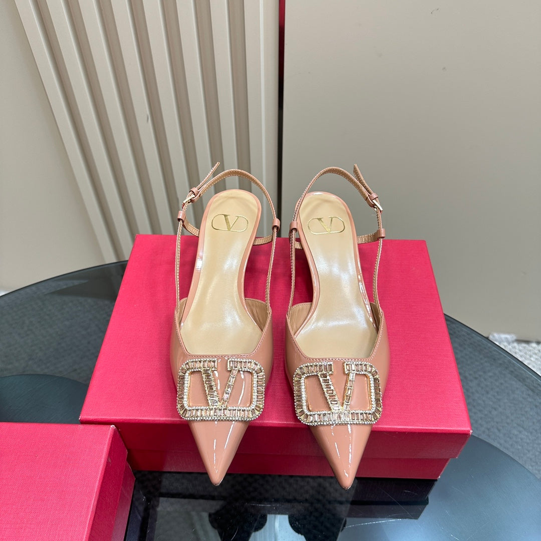 Vlogo Glow Laminated Nappa Leather Slingback Pump 40mm Coral Pink Mix Beige 999037