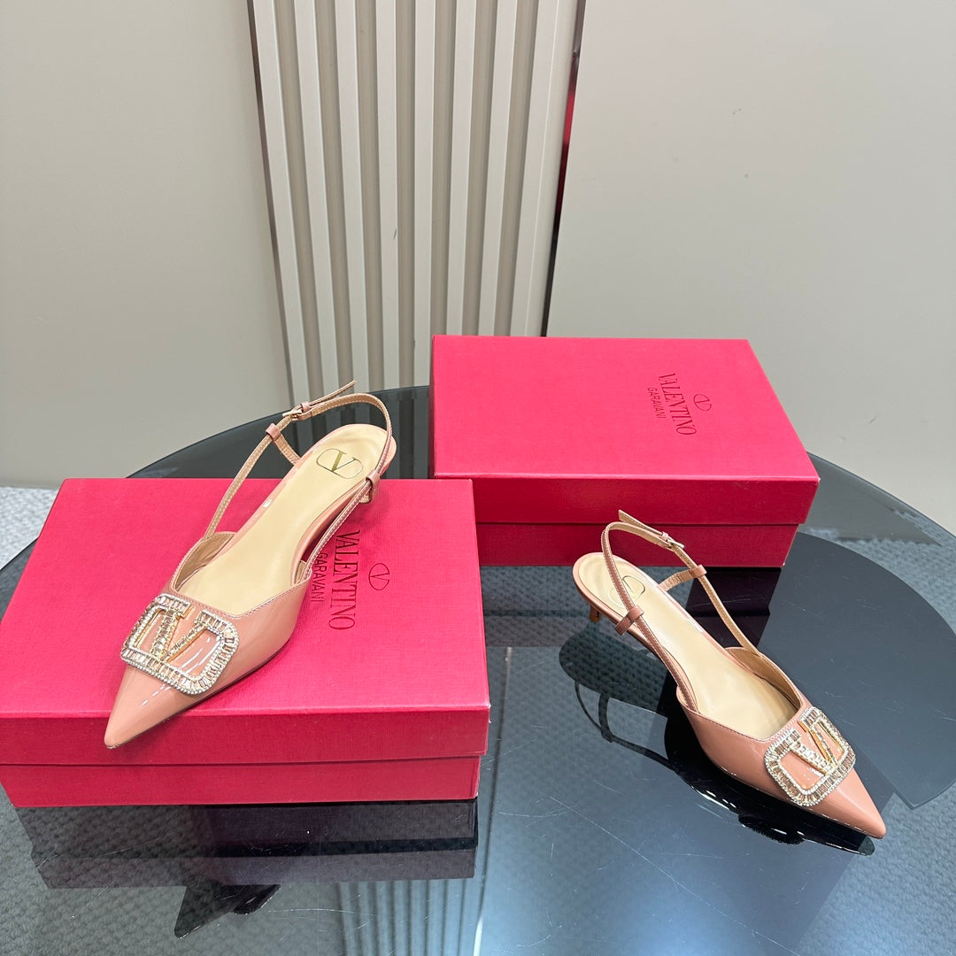 Vlogo Glow Laminated Nappa Leather Slingback Pump 40mm Coral Pink Mix Beige 999037