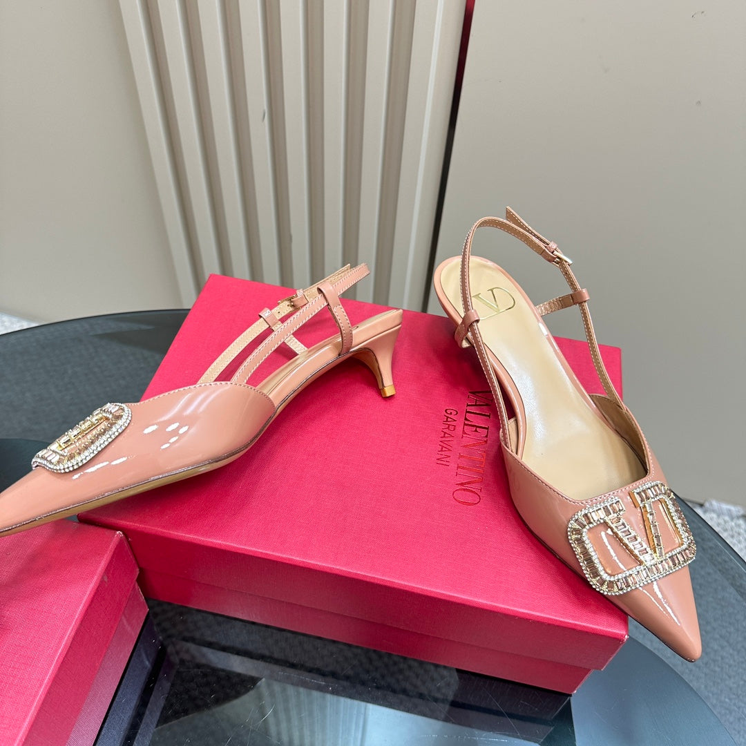 Vlogo Glow Laminated Nappa Leather Slingback Pump 40mm Coral Pink Mix Beige 999037