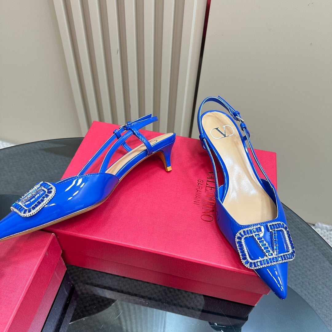 Vlogo Glow Laminated Nappa Leather Slingback Pump 40mm Blue Mix Beige 999038