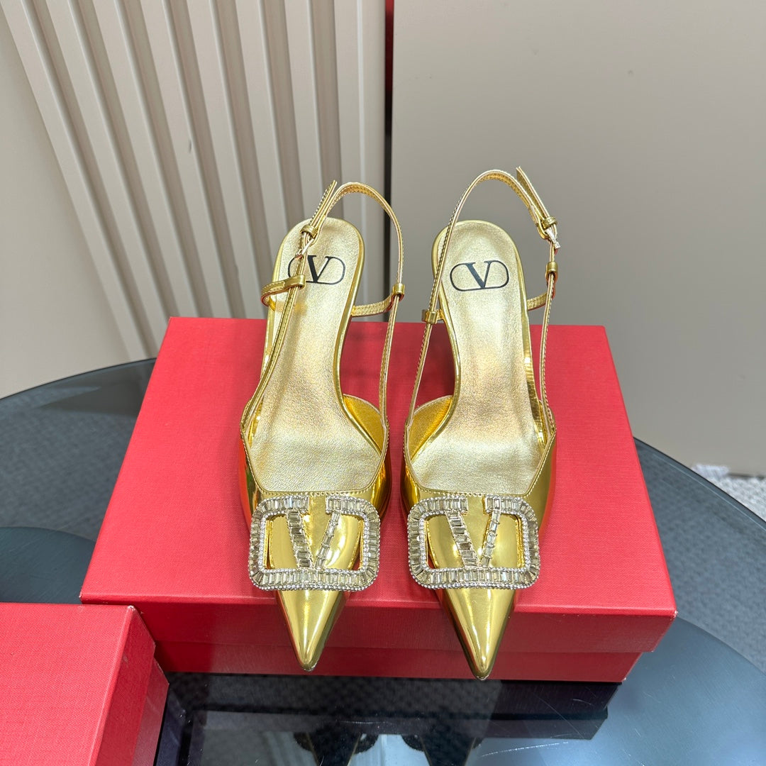 Vlogo Glow Laminated Nappa Leather Slingback Pump 65mm Gold 999042