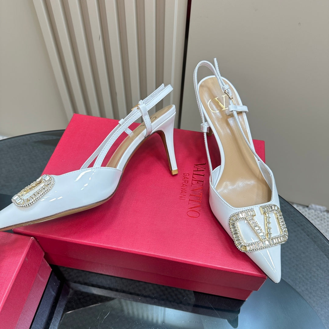 Vlogo Glow Laminated Nappa Leather Slingback Pump 80mm White Mix Beige 999047