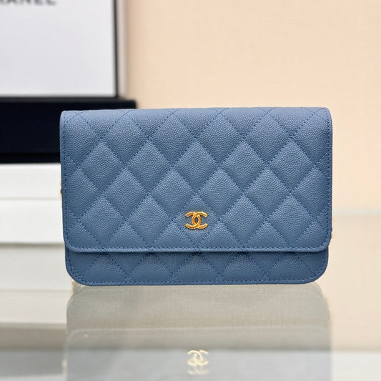 WOC 19CM BLUE JEAN CAVIAR GOLD HARDWARE