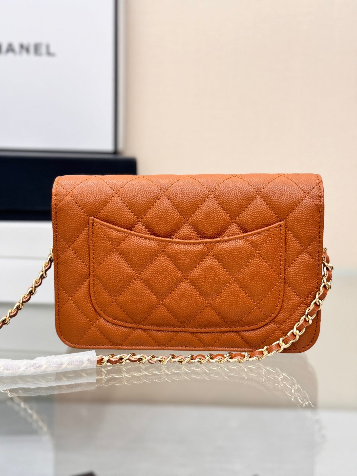 WOC 19CM ORANGE CAVIAR GOLD HARDWARE