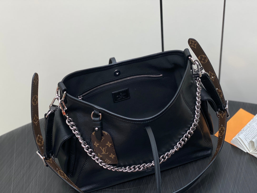 CARRY ALL PM 33.5 BLACK CLAFSKIN SILVER CHAIN