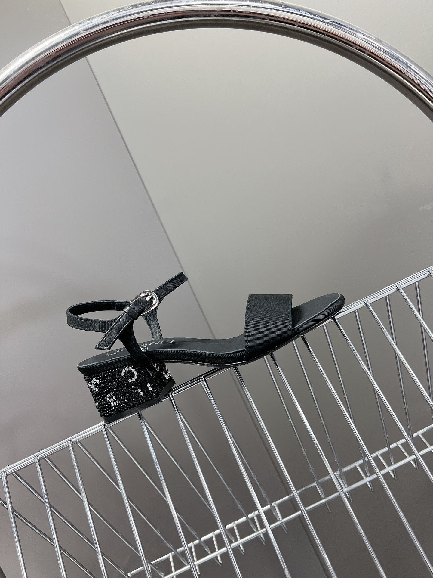 slingback sandal 45 black calskin crystal