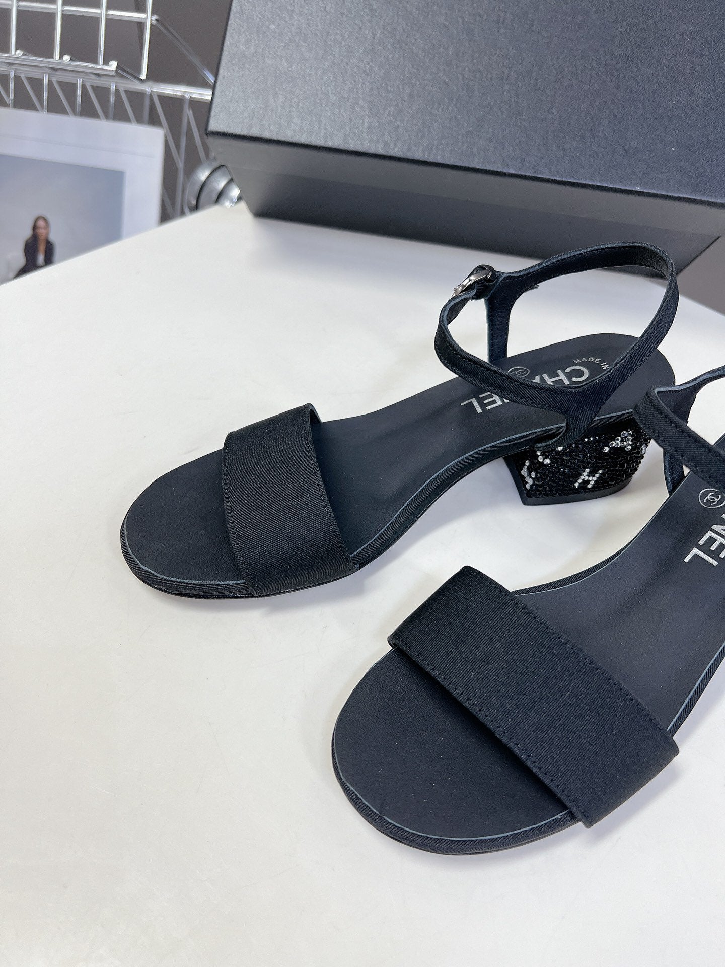 slingback sandal 45 black calskin crystal