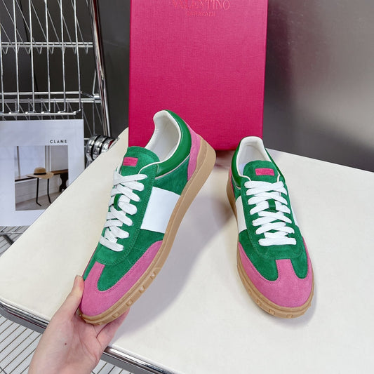 Upvillage Trainer In Dark Green Mix Lotus Pink Suede With Laminated Calfskin 989606