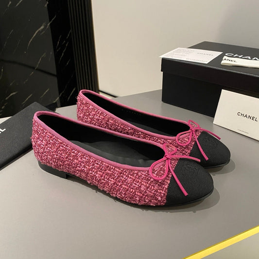 ballet flat red tweed black grosgrain