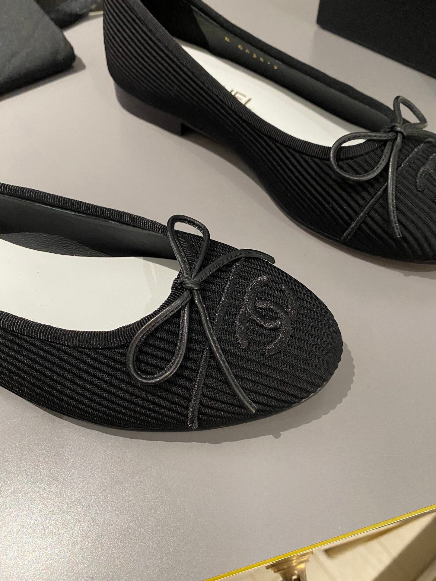 ballet flat black embroidered fabric