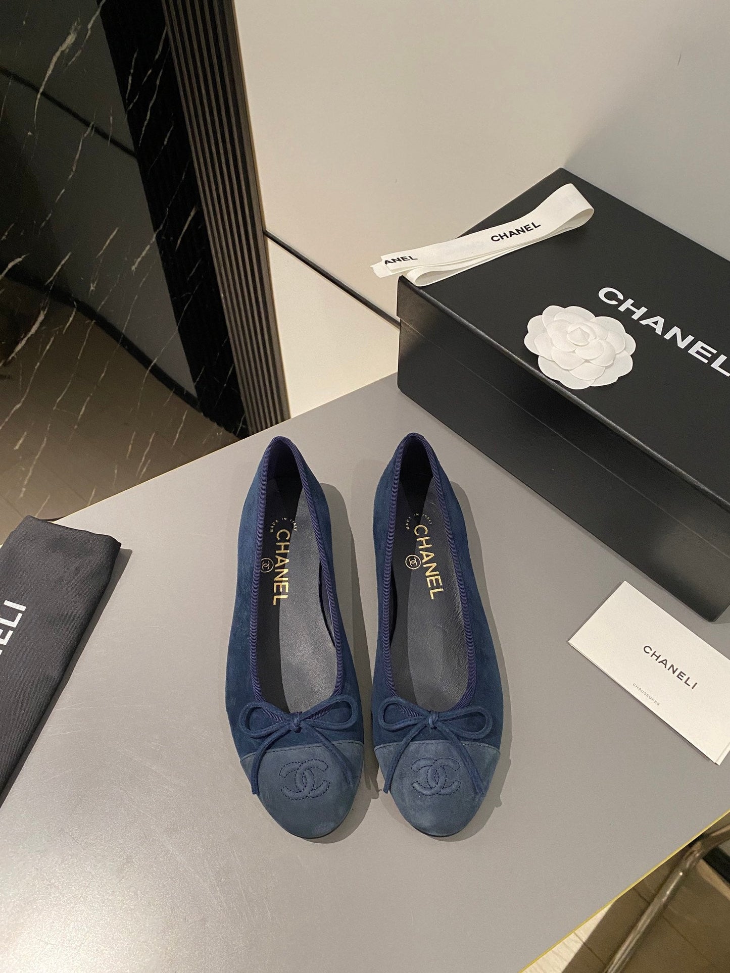 ballet flat dark blue suede calfskin