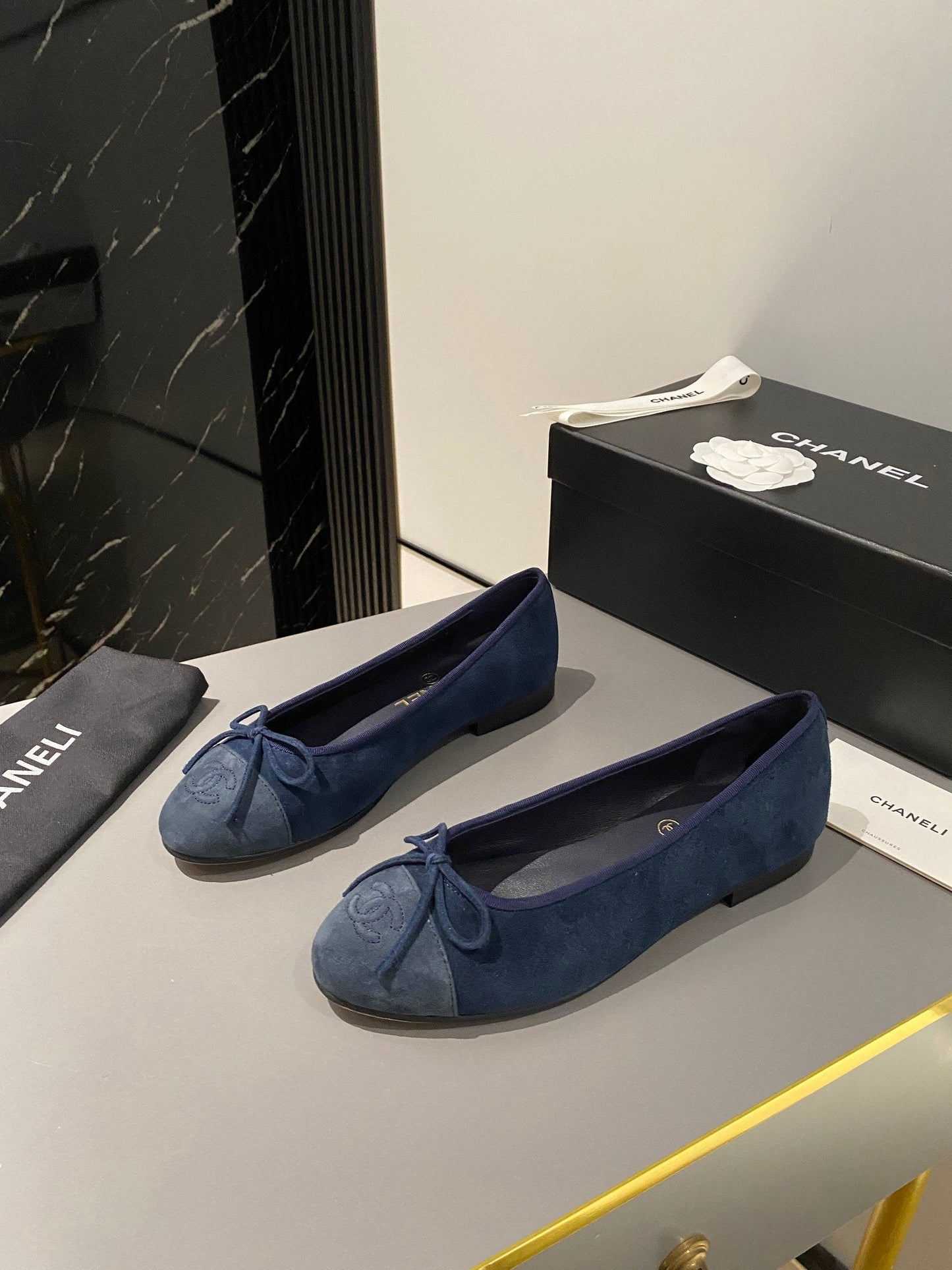 ballet flat dark blue suede calfskin