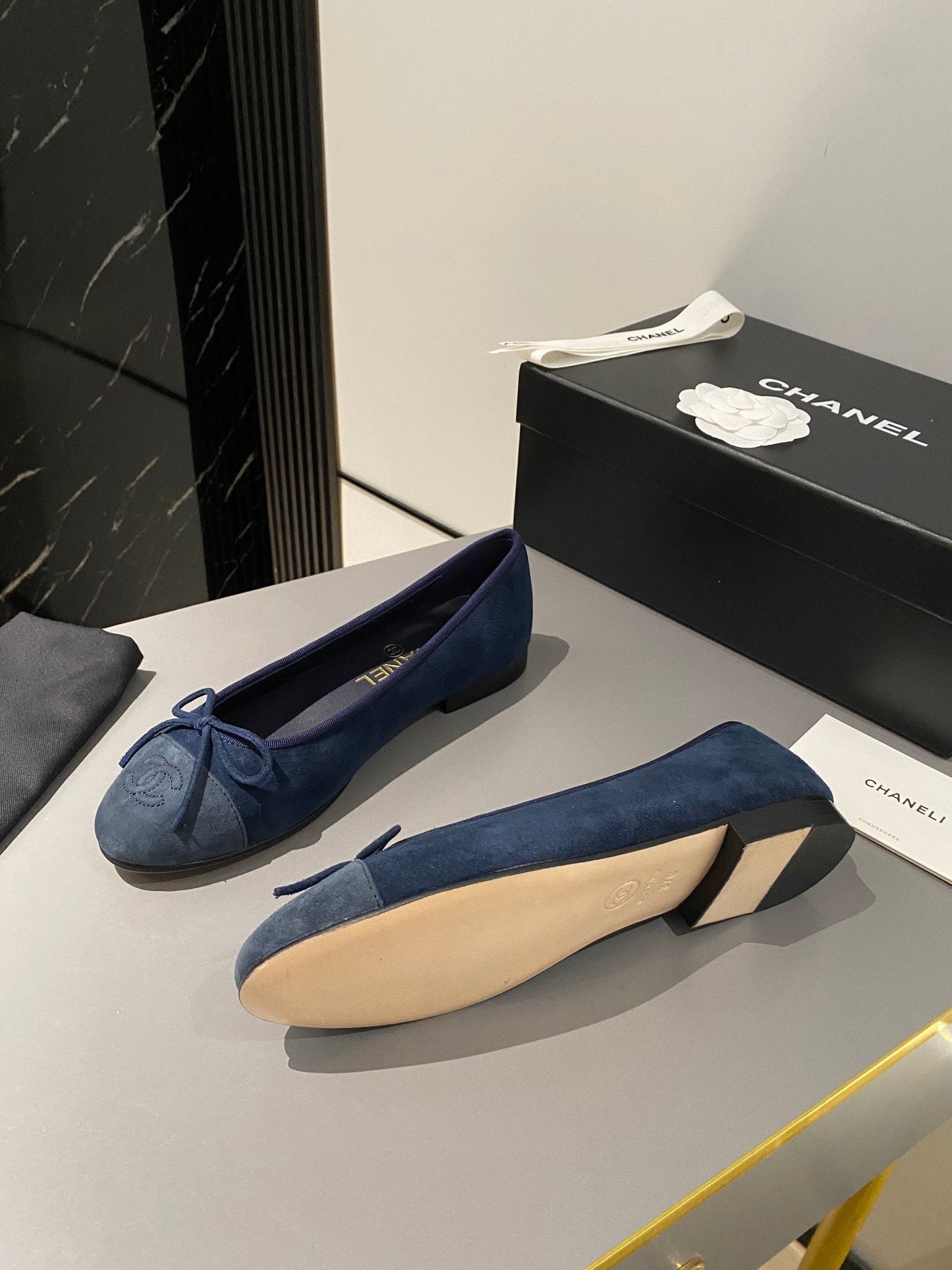 ballet flat dark blue suede calfskin