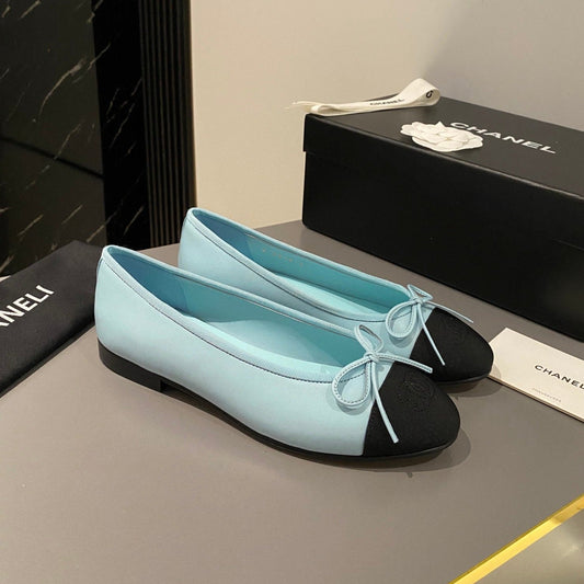 ballet flat tiffany blue calfskin black grosgrain