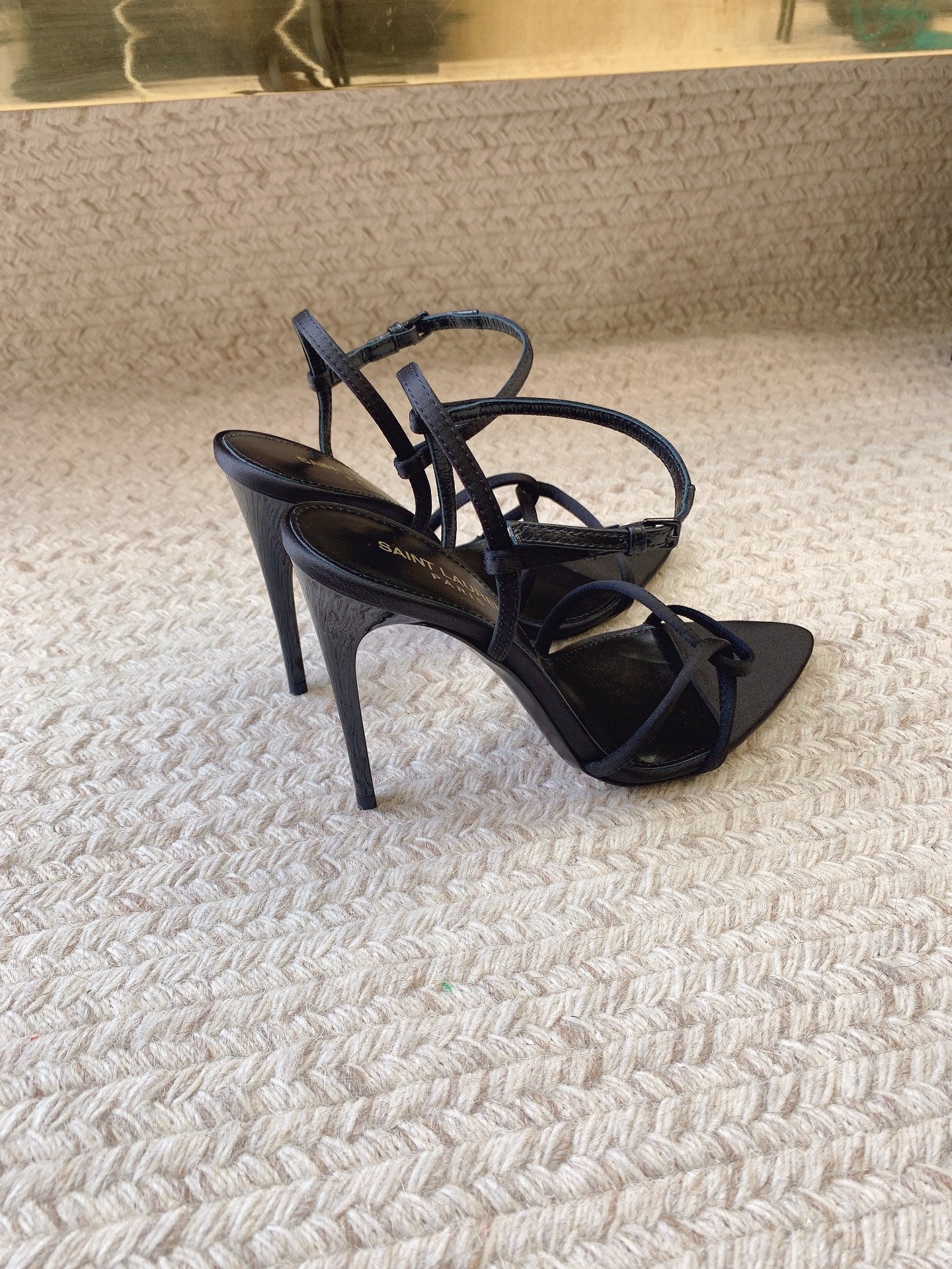 STRAPPY HIGH HEEL SANDALS IN BLACK SILK