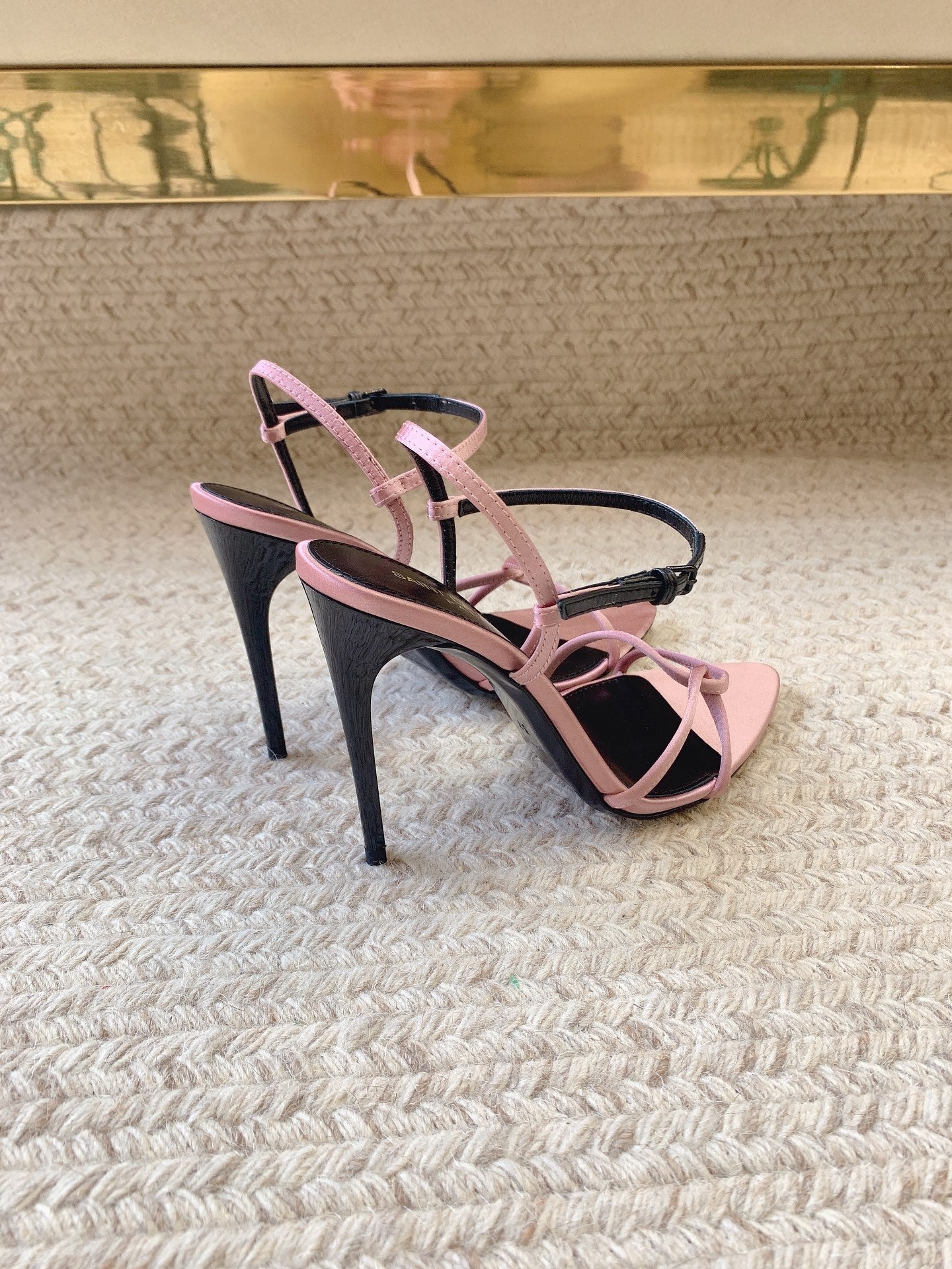 STRAPPY HIGH HEEL SANDALS IN PINK SILK