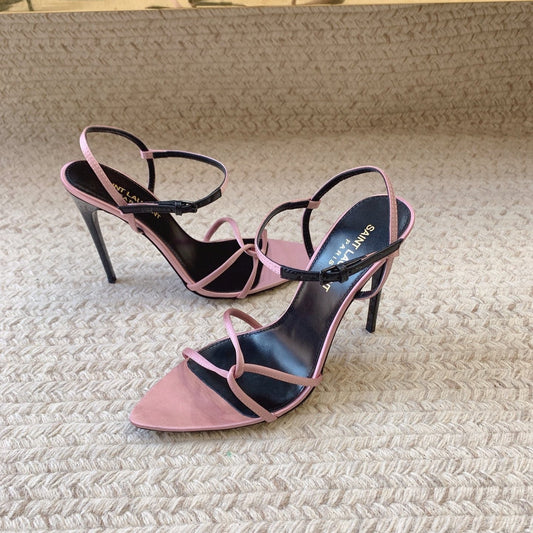 STRAPPY HIGH HEEL SANDALS IN PINK SILK