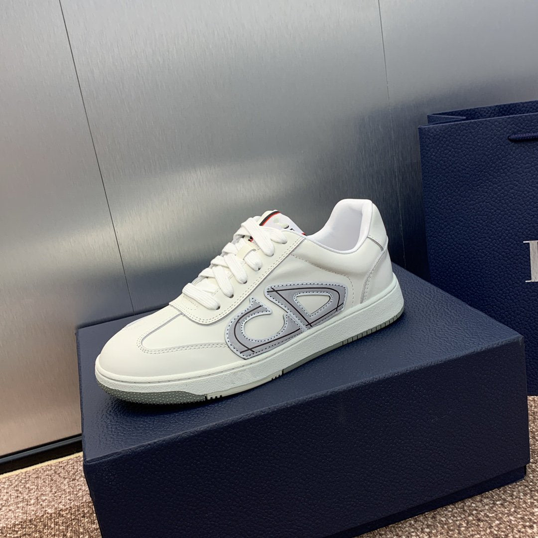 cd homme white grey calfskin