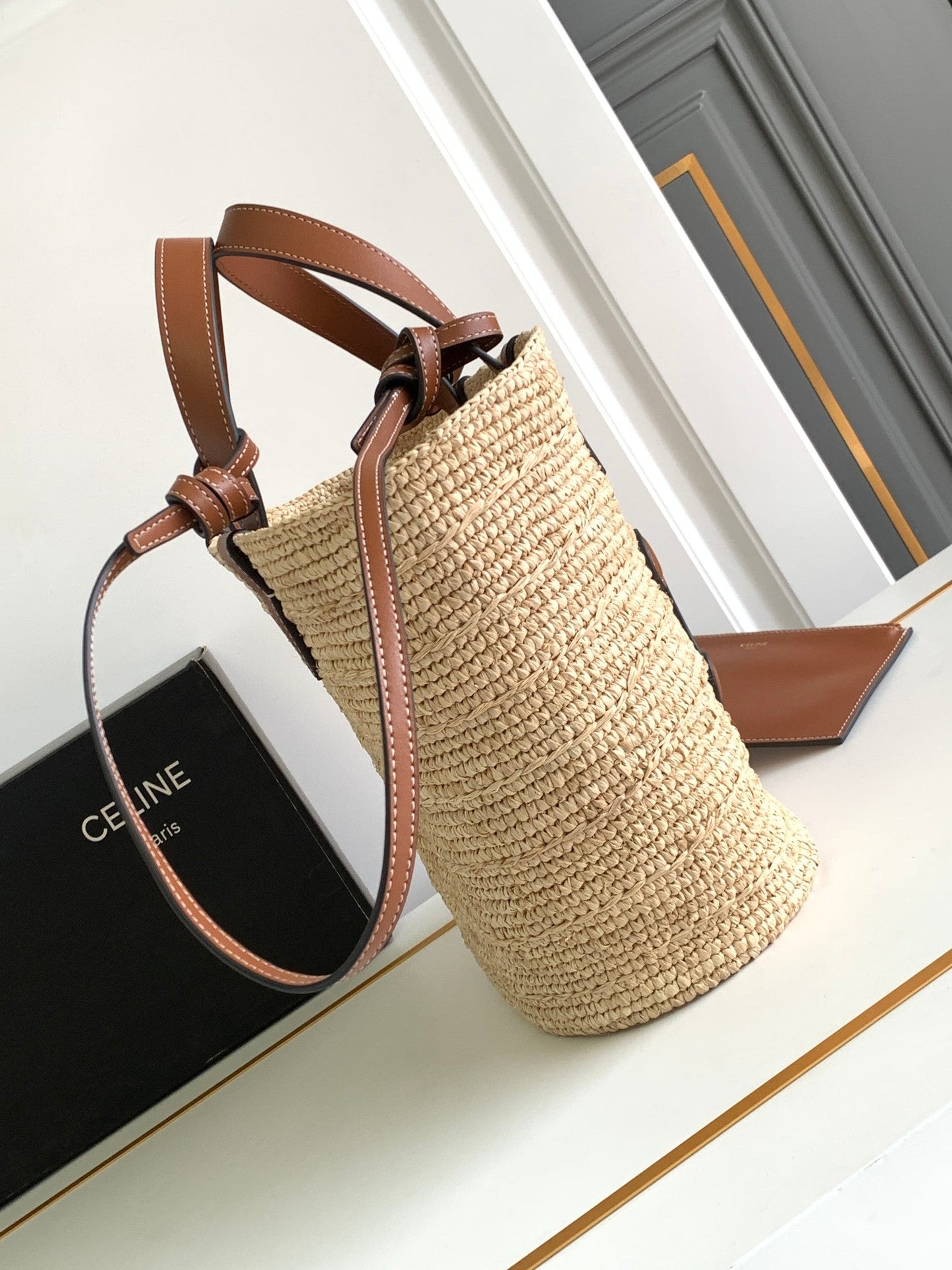 teen supple classic panier 21cm raffia brown calfskin