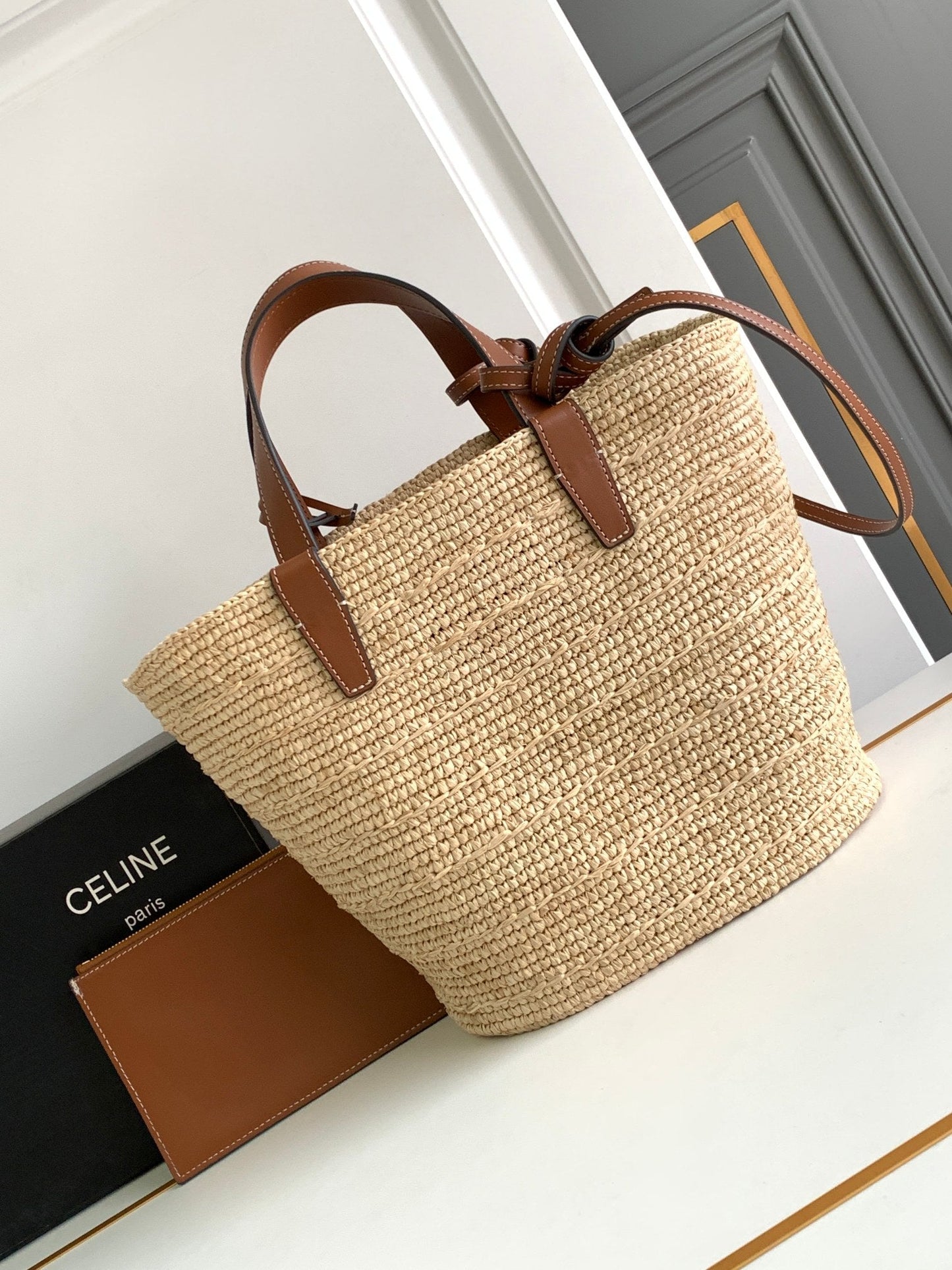 teen supple classic panier 21cm raffia brown calfskin